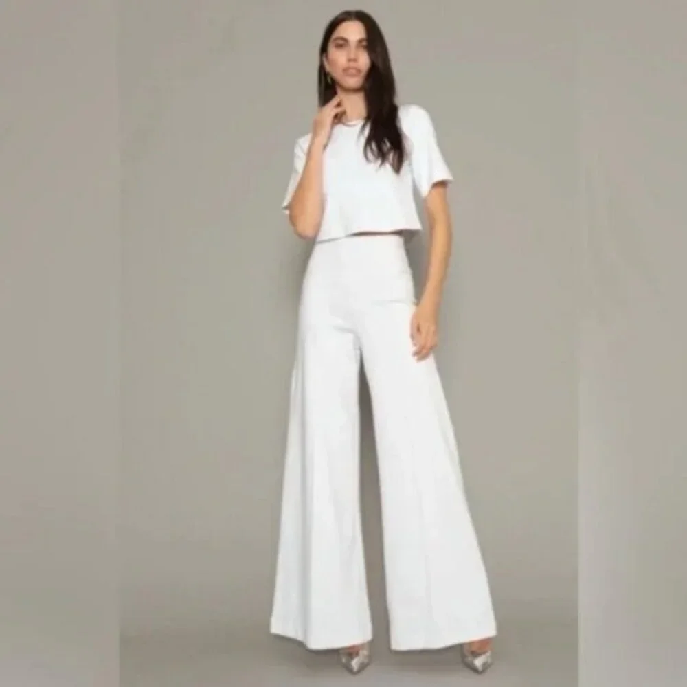 NEW RIPLEY RADER White Ponte Knit Wide Leg Pants Size 4 US Large